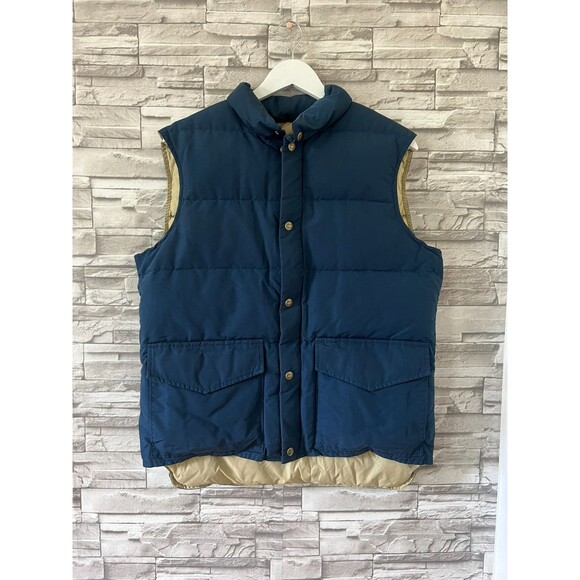 Woolrich Down Puffer Vest Men Navy Blue Medium Full Zip Snap Sleeveless Jacket - Picture 1 of 7
